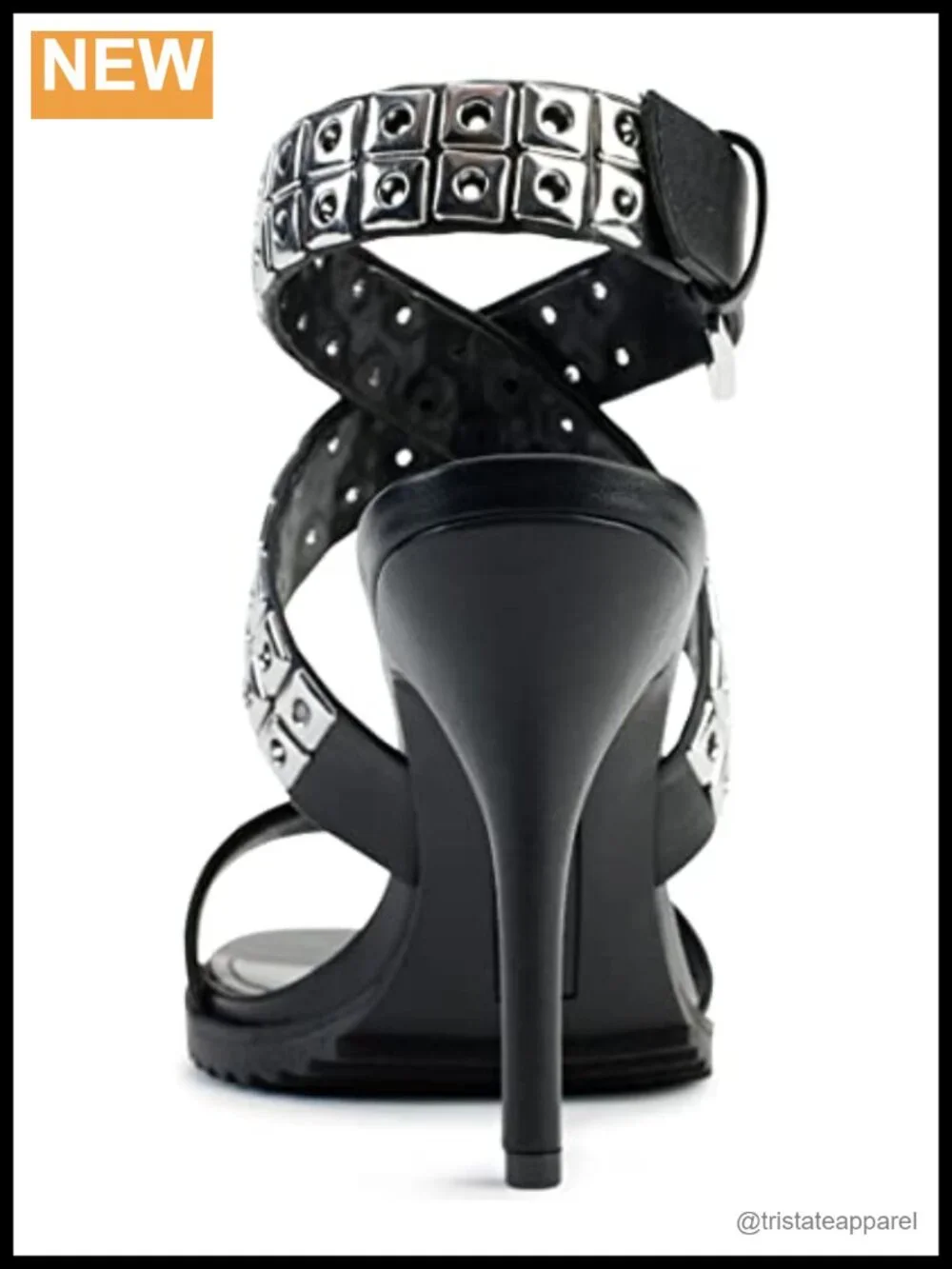 Studded Ankle Strap Stiletto Heeled Sandal Open Toe Dress Shoe